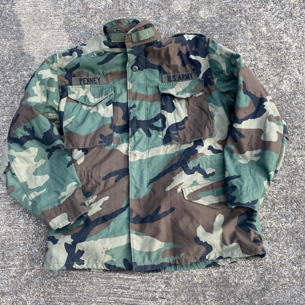 US Army M65 Woodland Camo Field Jacket Coat Cold Weather Medium Regular w/ Liner